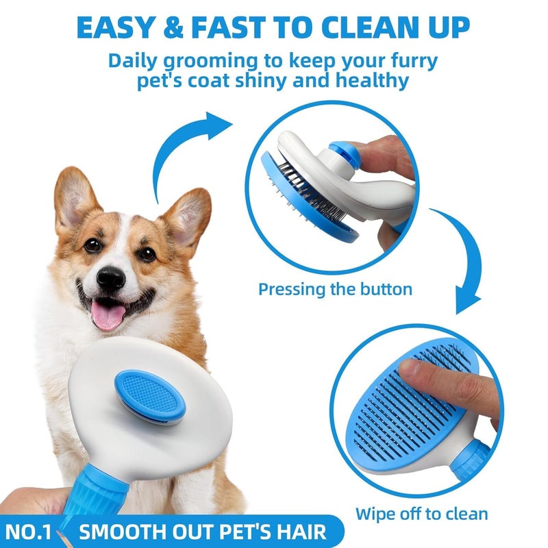 KUEIOX Bath Grooming Kit with Hair Brush, Towel & Scrubber Gloves - 6-in-1 Slicker Brush for Shedding Dogs & Cats, Blue - Image 2